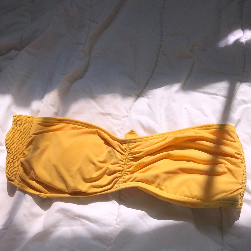 yellow strapless bathing suit top